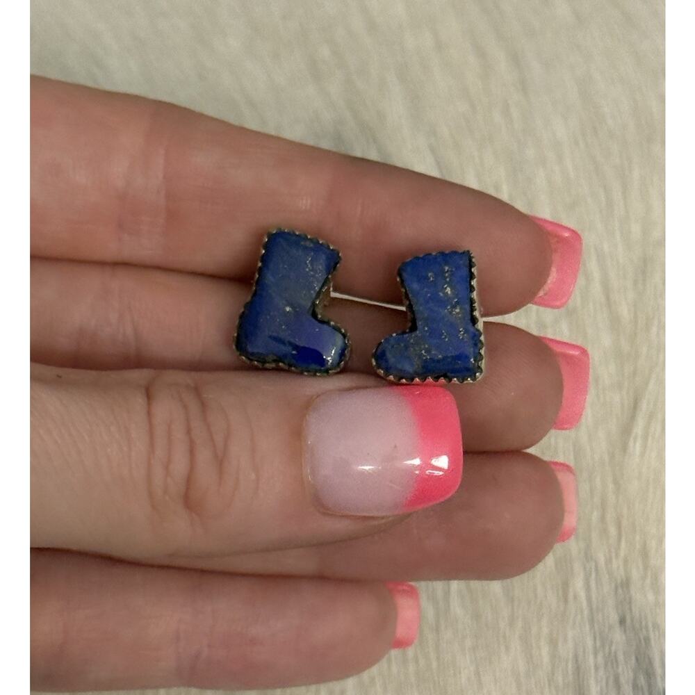 Sterling Silver Blue Lapis Lazuli Cowboy Cowgirl Boot Boots Post Studs Earrings